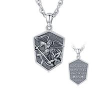 Waysles St Michael Pendentif Collier en argent sterling 925 avec pendentif en forme d'ange gardien pour homme et femme Chaîne 20 + 5 cm, 24 * 18.5mm, Argent sterling, Pas de gemme