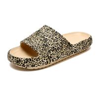 Waysoland Pantoufles Claquettes Femmes Hommes Summer Chaussons,Massage de Douche Salle de Bain non Glissée Séchage Rapide Orteil Ouvert Super Doux Confortable Pantoufles(Leopard,36/37 EU)