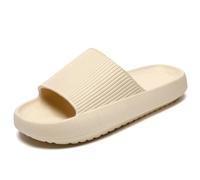 Waysoland Pantoufles Claquettes Femmes Hommes Summer Chaussons,Massage de Douche Salle de Bain non Glissée Séchage Rapide Orteil Ouvert Super Doux Confortable Pantoufles(Blanc crème,38/39 EU)