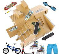 Waysroma Finger Skatepark Kit 18PCS Kit de Rampe Skateboard Finger Mini Fingerboards Ramp Set avec 4 Planches à roulettes, Patins, Trottinettes, Vélos, Pantalon de Doigt