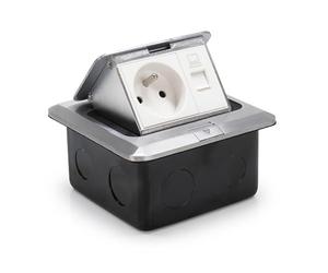 Waytex 35045 Prise de Sol Escamotable - Bloc Pop-Up équipé avec Prise électrique 16A 2P+T et Prise RJ45 - pour Sol, Bureau ou Mur - Alu brossé