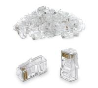 Waytex 37120 Connecteurs RJ45 Cat5e non blindé Fiche RJ45 à Sertir pour tous câbles Réseau rond et tout type de câble monobrin et multibrin, Lot de 100 Connecteurs