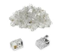 Waytex 37166 Connecteurs RJ11 6P4C Mâles pour câble téléphonique RJ11 Paquet de 100 en plastique transparent avec 4 Connecteurs dorés