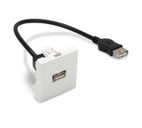 Waytex 37268 Plastron USB type A 45x45 F/F femelle câble longueur 20cm Blanc pour goulotte ou support grille mural