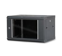 WAYTEX 37401M Coffret Armoire Réseau 19 Pouces 6U - L 600 x P 450 x H 368mm - Mural ou posé sur Pieds Fournis - Porte vitrée à Serrure - Couleur Noir - Livré Monte