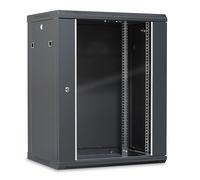 waytex 37404 Coffret mural 19'' 15U porte vitrée 600x450 noir livré démonté