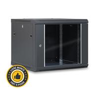 WAYTEX 37411M Coffret Armoire Réseau 19 Pouces 9U - L 600 x P 600 x H 502mm - Mural ou posé sur Pieds Fournis - Porte vitrée à Serrure - Couleur Noir - Livré Monte