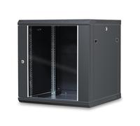 WAYTEX 37412M Coffret 19 Pouces 12U 600x600, Baie de Brassage 12U, Mural ou Pose sur Pieds Fournis, Porte vitrée à Serrure - Couleur Noir - Livré Monte