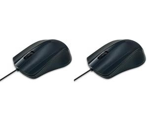 Waytex 65106 Souris Filaire USB Noire avec 3 Boutons et Capteur Optique, 1000 DPI Prise en Main Ergonomique, Ambidextre pour PC et Mac (Lot de 2)