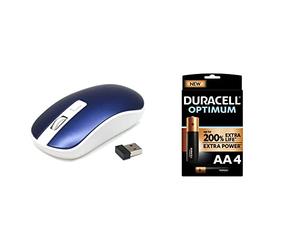 Waytex 65424 Souris sans Fil 2,4 GHz pour Ordinateur avec Nano Récepteur USB et Sensibilité Réglable Jusqu’à 1600 DPI + Duracell - Nouveau Piles alcalines AA Optimum, 1.5 V LR6 MX1500, Paquet de 4