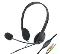 Waytex 69132 Casque Micro Filaire Jack pour Ordinateur Connexion Double Jack 3,5mm avec Volume Réglable sur Le Fil - Noir