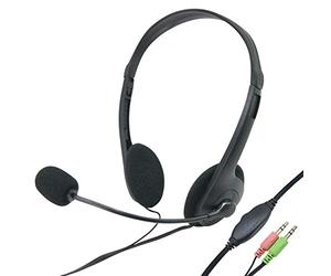 Waytex 69132 Casque Micro Filaire Jack pour Ordinateur Connexion Double Jack 3,5mm avec Volume Réglable sur Le Fil - Noir