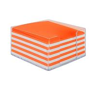 Waytex 931085 Bloc mémo Blanc - Orange néon de 350 Notes 9 x 9 cm avec Support plexi Transparent