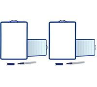 WAYTEX 931260 Ardoise Blanche Double Face, Seyes et Blanc Uni, 26 x 18,5 cm, avec Feutre Bleu Effaçable, Coloris aléatoire (Lot de 2)