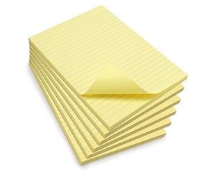 WAYTEX 931685C6 600 Notes adhésives A5 avec lignes Lot de 6 Blocs de 100 Feuilles autocollantes repositionnables Grand format 15 x 21 cm - Couleur jaune pastel