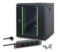 WAYTEX A37483P Pack Mini Coffret Réseau 10 pouces 6U et Multiprise 4 prises inclus Baie de brassage serveur avec porte vitrée Noir G