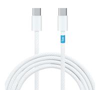 Waytex Câble charge rapide USB C vers USB C 3A/60W, Longueur 1,00 m, Cordon USB type C 2.0 M/M Gaine Nylon tressé anti-rupture Blanc, Compatible Iphone, Ipad et Androïd avec type C