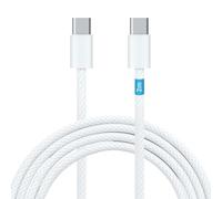 Waytex Câble charge rapide USB C vers USB C 3A/60W, Longueur 2,00 m, Cordon USB type C 2.0 M/M Gaine Nylon tressé anti-rupture Blanc, Compatible Iphone, Ipad et Androïd avec type C
