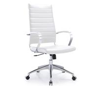 Waytex Chaise de Bureau Design Blanche en Simili Cuir - Dossier Haut, Structure Aluminium, accoudoirs Premium, mécanisme basculant centré, Confort Pro pour Usage intensif