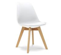 Waytex Chaise de Bureau Style Scandinave - Siège de Bureau ou Salle à Manger Coque Rigide avec Coussin en Simili Cuir - Pieds en Bois Robuste - Design Nordique Moderne - Coloris Blanc