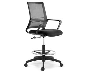 Waytex Chaise Haute de Bureau sur roulettes, Réglable en Hauteur 62-82 cm avec Repose-Pieds et Soutien Lombaire, pour Bureau Haut, Table à Dessin, Table Haute de Travail