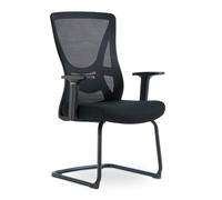 Waytex Chaise Visiteur Bureau Ergonomique Noir - Dossier Résille avec Soutien Lombaire, Assise Tissu Mousse Confort, Structure métal Robuste, Accoudoirs Fixes