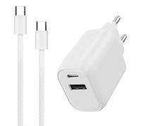 WAYTEX Chargeur Rapide 30W Double USB-C et USB avec Câble Nylon 1m - Recharge Rapide Sécurisée avec Puce IC, Chargeur Complet Prise + câble pour téléphone Type C, iPhone16-15, iPad, Samsung, Android