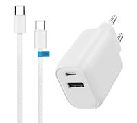 WAYTEX Chargeur Rapide 30W Double USB-C et USB avec Câble Nylon 2m - Recharge Rapide Sécurisée avec Puce IC, Chargeur Complet Prise + câble pour téléphone Type C, iPhone16-15, iPad, Samsung, Android
