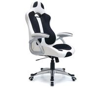 Waytex Fauteuil Bureau Ergonomique Style Baquet Sport - Chaise Travail Confortable Mémoire de Forme - Simili Cuir & Tissu Mesh - Hauteur Réglable, roulettes Silencieuses - Max 100kg - Blanc