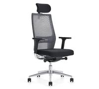 Waytex Fauteuil de Bureau Confortable Gamme Pro Structure Aluminium avec Soutien Lombaire, Translation d’Assise, Dossier réglable, Accoudoirs 3D et Appui-tête 2D - Noir