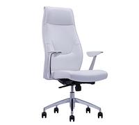 Waytex Fauteuil de Bureau Direction Confortable, Dossier Haut en Simili Cuir Anti-Abrasion, Accoudoirs en Aluminum Poli et Manchettes Simili Cuir, Pied Aluminium, Blanc