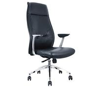 Waytex Fauteuil de Bureau Direction Confortable, Dossier Haut en Simili Cuir Anti-Abrasion, Accoudoirs en Aluminum Poli et Manchettes Simili Cuir, Pied Aluminium