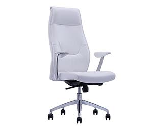 Waytex Fauteuil de Bureau Direction Confortable, Dossier Haut en Simili Cuir Anti-Abrasion, Accoudoirs en Aluminum Poli et Manchettes Simili Cuir, Pied Aluminium, Blanc