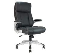 Waytex Fauteuil de Bureau en Simili Cuir Noir avec Accoudoirs rembourrés, Pied métallisé avec Embouts Repose Pied - Siège de Direction Basculant, Confortable et Elegant