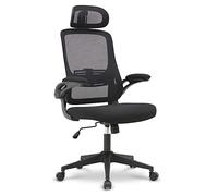Waytex Fauteuil de Bureau Ergonomique avec Appui-tête et Soutien Lombaire - Tissu et Maille Respirante - Réglable en Hauteur - Accoudoirs Relevables - Confort 4-6h - Noir