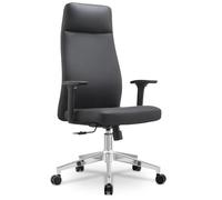 Waytex Fauteuil de Bureau Ergonomique Dossier Haut Simili Cuir Noir avec Appui-tête intégré - Accoudoirs réglables 3D - Basculant Synchrone - Pied métal chromé