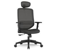 Waytex Fauteuil de Bureau Ergonomique Noir - Assise Tissu rembourré, Dossier Maille Respirante avec Soutien Lombaire, Appui-tête réglable 2D, Accoudoirs réglables, Basculant synchrone