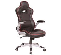 Waytex Fauteuil de Bureau Forme baquet Simili Cuir, Noir et Rouge, Accoudoirs relevables