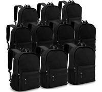 Waytex Lot de 10 Sacs à Dos Noir 25L Polyvalents - Poche Ordinateur 15,6 Pouces, Polyester Imperméable, École, Travail, Voyage, Loisirs