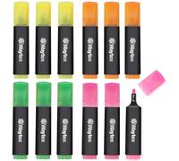 Waytex Lot de 12 Surligneurs Fluo 4 Couleurs assorties, 3 Pochette de 4 feutres à Pointe Biseautée, Jaune, Orange, Vert, Bleu, pour le bureau, l’école et la maison