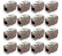 Waytex Lot de 16 Embases Keystone RJ45 Cat6a FTP sans outil - Connecteurs blindés métal zinc nickelé -10 Gbps 500MHz - Blindé FTP - Repérage T568 A/B AWG22 - 26 avec serre-câble