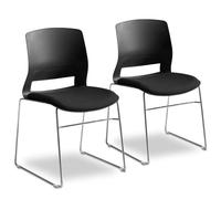 Waytex Lot de 2 Chaise Bureau Visiteur, Sièges Multi-Usage, Salle d’Attente, réunion, Accueil - Noire - Empilable - Coque polypropylène - Assise Tissu matelassée - Pied Acier chromé - Noire