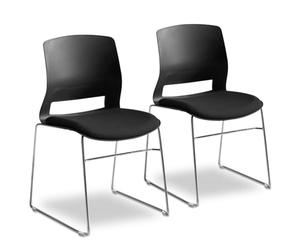 Waytex Lot de 2 Chaise Bureau Visiteur, Sièges Multi-Usage, Salle d’Attente, réunion, Accueil - Noire - Empilable - Coque polypropylène - Assise Tissu matelassée - Pied Acier chromé - Noire