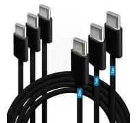 Waytex Lot de 3 Câbles USB C Charge Rapide 60W Nylon Tressé Noir - 2 Câbles 1m + 1 Câble 2m - Cordon USB Type C 2.0 M/M Charge et Données pour Smartphone, Tablette, Ordinateur Portable