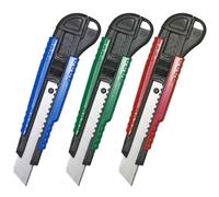 Waytex Lot de 3 Cutters 18mm en Plastique dur Solide et Léger avec Lame Sécable pour Pro et Particuliers