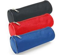 Waytex Lot de 3 Trousses Ronde Fourre-Tout Crayons Fournitures Scolaires Longueur 21cm Diamètre 7.5cm - 3 Couleurs Assorties Noir, Bleu, Rouge