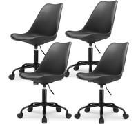Waytex Lot de 4 Chaises de Bureau Style Scandinaves à roulettes avec Hauteur réglable, Coussin d'assise intégré - Noir