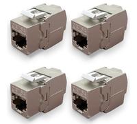 Waytex Lot de 4 Embases Keystone RJ45 Cat6a FTP sans outil - Connecteurs blindés métal zinc nickelé -10 Gbps 500MHz - Blindé FTP - Repérage T568 A/B AWG22 - 26 avec serre-câble