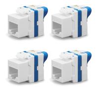 Waytex Lot de 4 Embases Keystone RJ45 Courte Cat6a UTP sans outil - Connecteur réseau 10 Gbps 500 MHz - Repérage T568A/B - AWG22 à 26