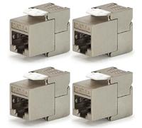 Waytex Lot de 4 Embases Keystone RJ45 Courtes Cat6a FTP sans outil - Connecteur métal zinc nickelé -10 Gbps 500MHz - Blindé FTP - Repérage T568 A/B - AWG22 à 26 avec serre-câble
